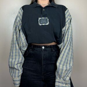 Reworked Levi’s Relaxed Black Western Patchwork Long Sleeve Flannel Shirt